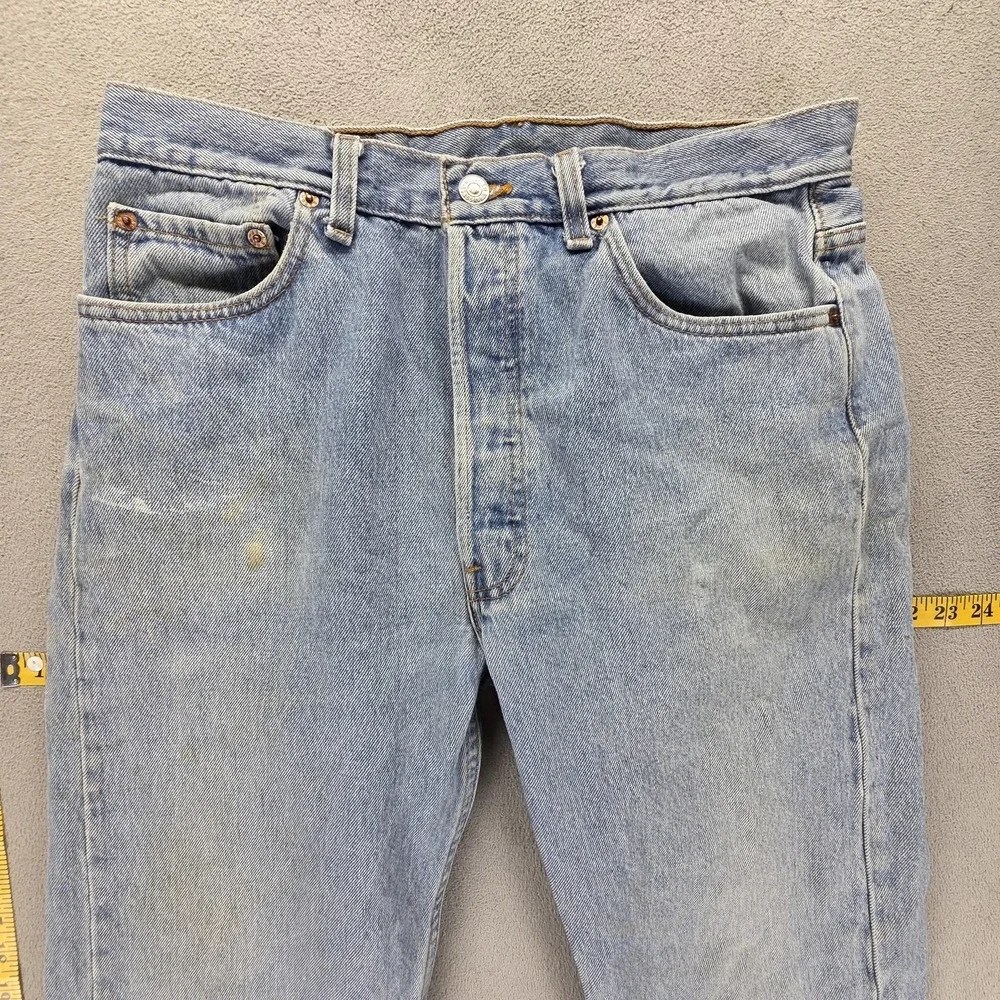 Vintage Levis 501 Jeans Mens Blue Light Wash Made In USA Button Fly Fits 31x30